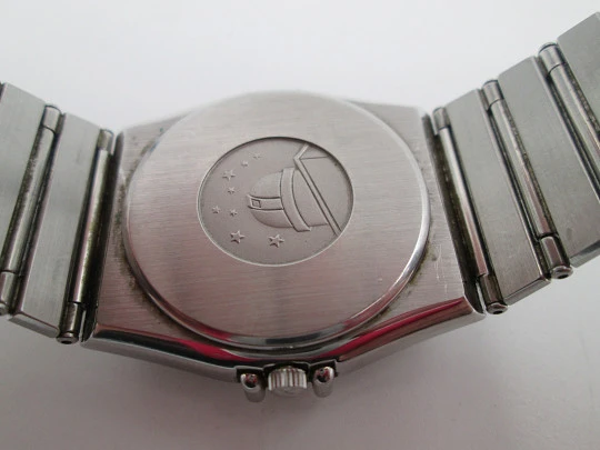 Omega Constellation. Acero inoxidable. Dial negro. Cuarzo. Brazalete. Calendario. 1990