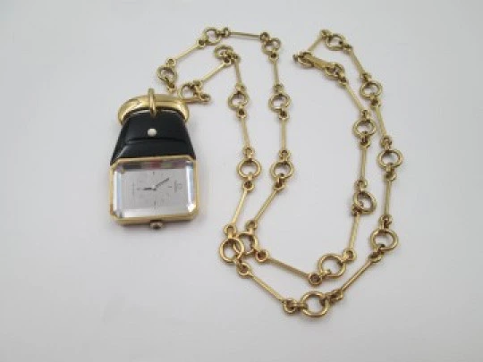 Omega De Ville women's pendant watch. Vermeil sterling silver & enamel. Chain