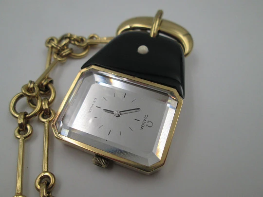 Omega De Ville women's pendant watch. Vermeil sterling silver & enamel. Chain