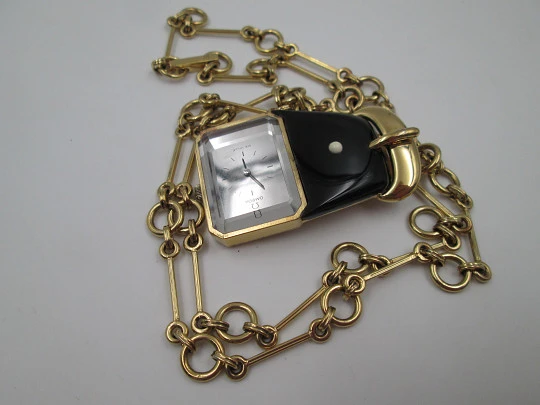 Omega De Ville women's pendant watch. Vermeil sterling silver & enamel. Chain