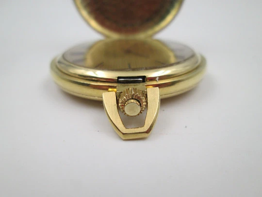 Omega pocket watch. Gold plated metal. Manual wind. Golden dial. 1970's. Swiss