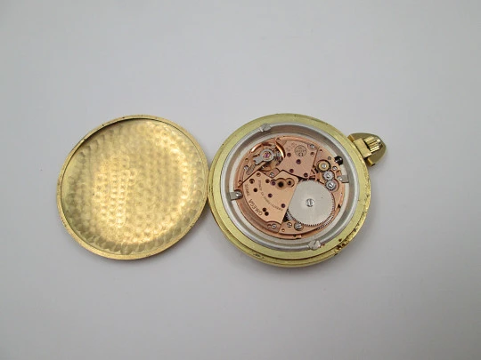 Omega pocket watch. Gold plated metal. Manual wind. Golden dial. 1970's. Swiss