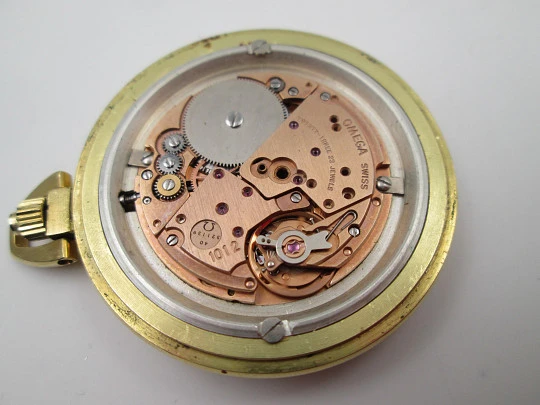 Omega pocket watch. Gold plated metal. Manual wind. Golden dial. 1970's. Swiss