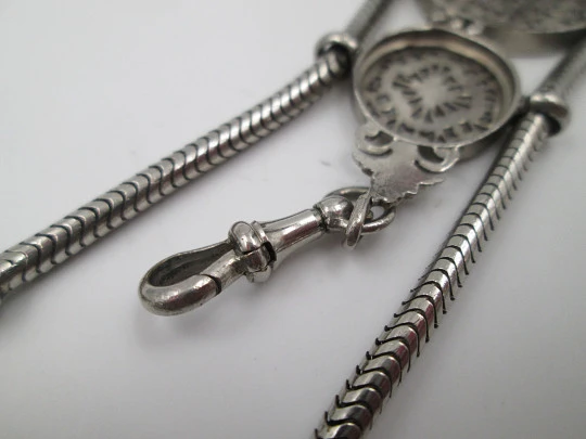 Openwork chatelaine with three bodies. Silver plated. Belt hook and pocket watch holder