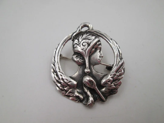 Openwork sterling silver pendant brooch women's bust. Ring and pin. Europe. 1960's