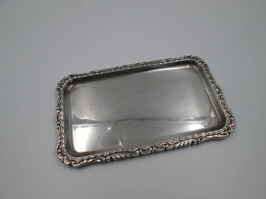 Ornate small tray. Sterling silver. Vegetable motifs and scrolls edge. Spain. 1970's