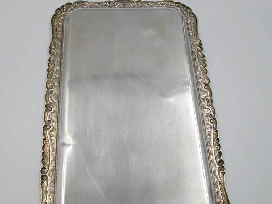 Ornate small tray. Sterling silver. Vegetable motifs and scrolls edge. Spain. 1970's