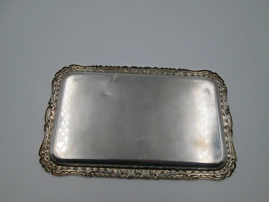 Ornate small tray. Sterling silver. Vegetable motifs and scrolls edge. Spain. 1970's