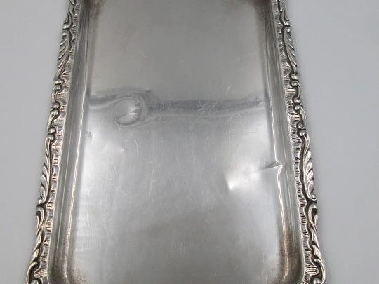 Ornate small tray. Sterling silver. Vegetable motifs and scrolls edge. Spain. 1970's