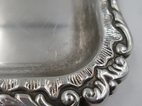 Ornate small tray. Sterling silver. Vegetable motifs and scrolls edge. Spain. 1970's