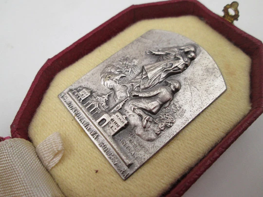 Our Lady of the Guard travel chapel (Genoa). Silver plated metal relief plaque. 1940's