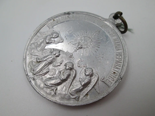 Pair of aluminum religious medals. Saint Joseph and Immaculate Conception. 1950's