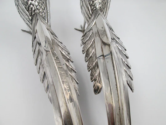 Pair of ornamental pheasants. 925 thousandths sterling silver. Spain. 1970's