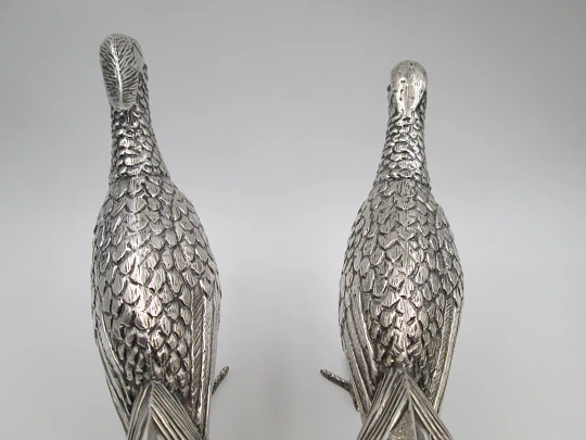 Pair of ornamental pheasants. 925 thousandths sterling silver. Spain. 1970's