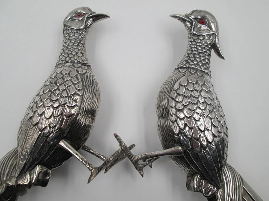 Pair of ornamental pheasants. 925 thousandths sterling silver. Spain. 1970's