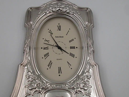 Pedro Duran table desk clock. 925 sterling silver. Quartz movement. 1990's. Spain