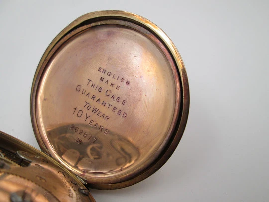 Pinnacle open-face pocket watch. Gold plated metal. Stem winding. England / Swiss. 1930's