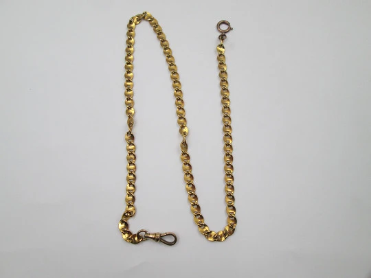 Pocket watch sailor links chain. Gold plated metal. Spring ring clasp. Europe. 1970's