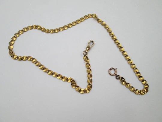 Pocket watch sailor links chain. Gold plated metal. Spring ring clasp. Europe. 1970's