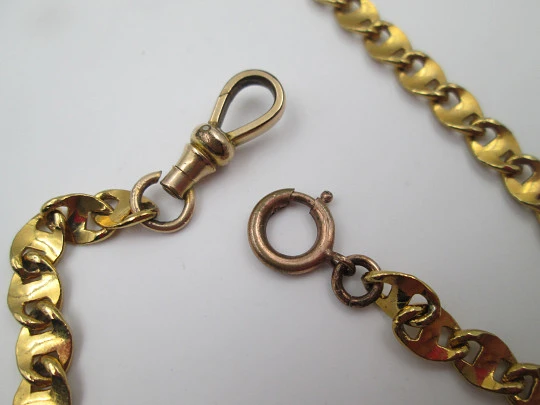 Pocket watch sailor links chain. Gold plated metal. Spring ring clasp. Europe. 1970's