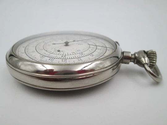 Pocket watch slide rule Calculigraphe. HC París. Silver plated metal. 1900's