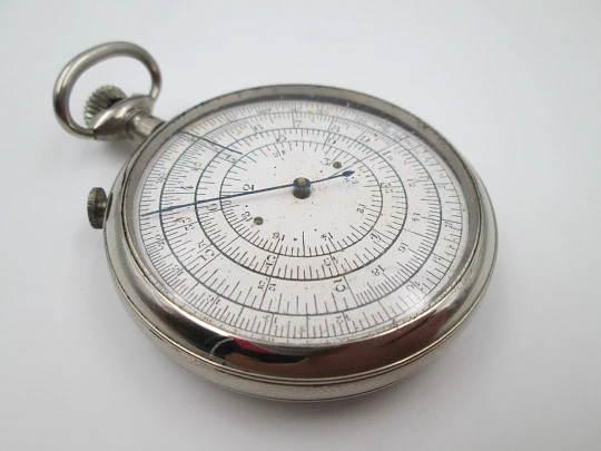 Pocket watch slide rule Calculigraphe. HC París. Silver plated metal. 1900's