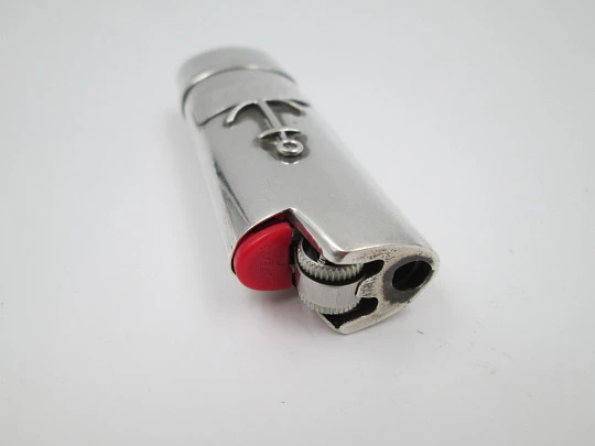 Pretty sterling silver BIC big lighter cover. Anchor motif on front. Spain. 1990's