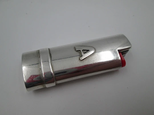 Pretty sterling silver BIC little lighter cover. Letter A motif on front. Spain. 1990's