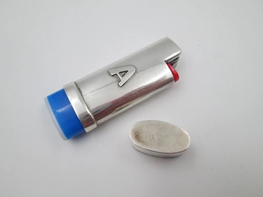 Pretty sterling silver BIC little lighter cover. Letter A motif on front. Spain. 1990's