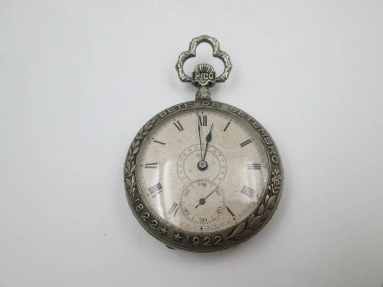 Prima open-faced pocket chronometer. Nickel plated metal. Independence of Brazil. 1922