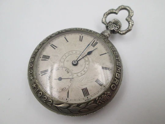 Prima open-faced pocket chronometer. Nickel plated metal. Independence of Brazil. 1922