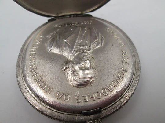 Prima open-faced pocket chronometer. Nickel plated metal. Independence of Brazil. 1922