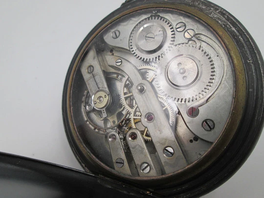 Regulateur open-face pocket watch. Iron and gold plated. Pin-set movement. Swiss. 1900's