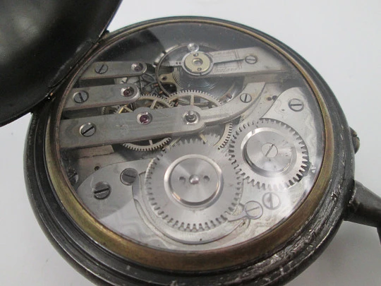 Regulateur open-face pocket watch. Iron and gold plated. Pin-set movement. Swiss. 1900's