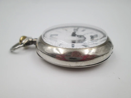 Reloj bolsillo Argus. Plata de ley. Remontoir con pulsador. Segundero. Suiza. 1890