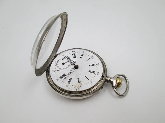 Reloj bolsillo Argus. Plata de ley. Remontoir con pulsador. Segundero. Suiza. 1890