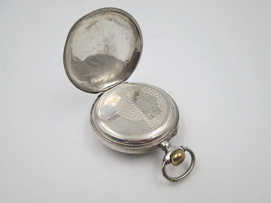 Reloj bolsillo Argus. Plata de ley. Remontoir con pulsador. Segundero. Suiza. 1890