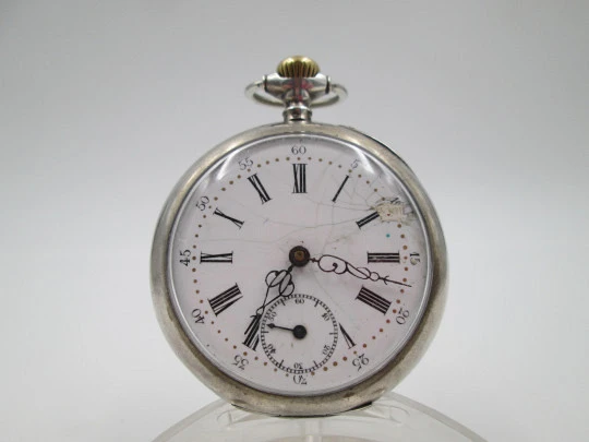 Reloj bolsillo Argus. Plata de ley. Remontoir con pulsador. Segundero. Suiza. 1890