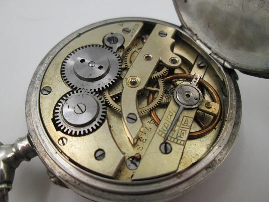 Reloj bolsillo Argus. Plata de ley. Remontoir con pulsador. Segundero. Suiza. 1890