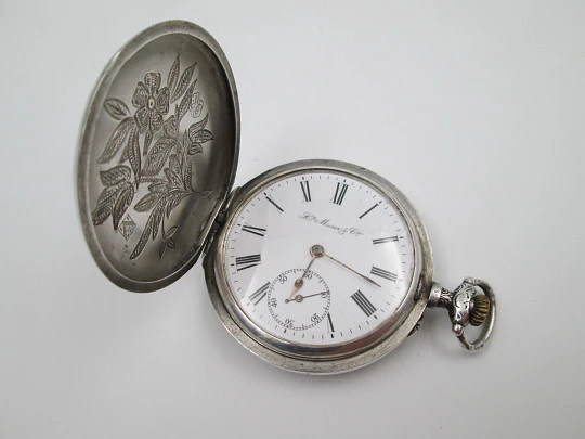 Reloj bolsillo H. Moser & Cie. Plata de ley. Cuerda remontoir. Tapas decoradas, 1880