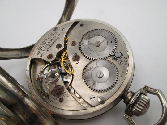 Reloj bolsillo lepine art decó Waltham. Oro blanco 14k. Caja octogonal. EEUU. 1920's