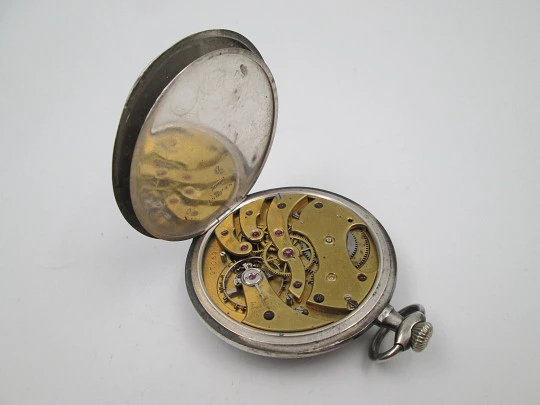 Reloj bolsillo lepine Ulysse Nardin. Plata de ley 900. Cuerda remontoir. Estuche. 1920