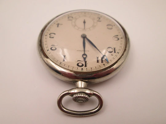 Reloj bolsillo Longines lepine. Acero cromado. Cuerda remontoir. Segundero. Suiza. 1930