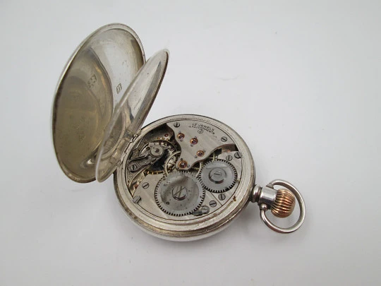 Reloj bolsillo media saboneta Dennison. Plata de ley. Pequeño segundero. 1890. Inglaterra