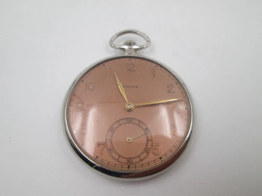 Reloj de bolsillo Rolex. Caja níquel cromo. Cuerda manual. Esfera cobre. 1940. Suiza