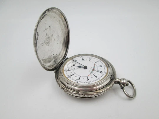 Reloj de bolsillo saboneta Bellevue. Plata ley. Ejército Otomano. Cuerda a llaves. Suiza. 1870