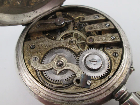 Reloj de bolsillo saboneta Bornand Genève. Marca España. Plata ley 800. Suiza. 1900
