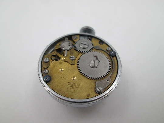 Reloj de solapa Rocar. Acero inoxidable. Cuerda manual. Dial gris. Suiza. 1930