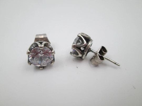 RochaCarvão ring and earrings set. Oxidized sterling silver and zircons. Portugal. 1990's