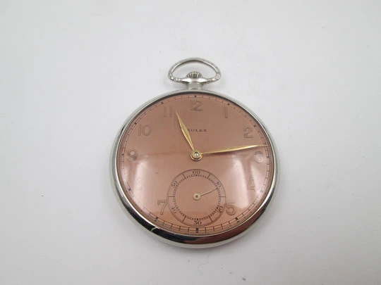 Rolex open-faced pocket watch. Nickel chrome case. Stem-wind. 1940's. Swiss